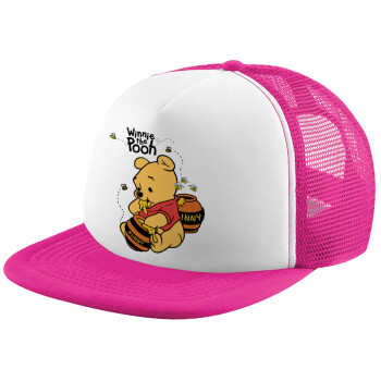 Winnie the Pooh, Adult Soft Trucker Hat with Pink/White Mesh (POLYESTER, ADULT, UNISEX, ONE SIZE)