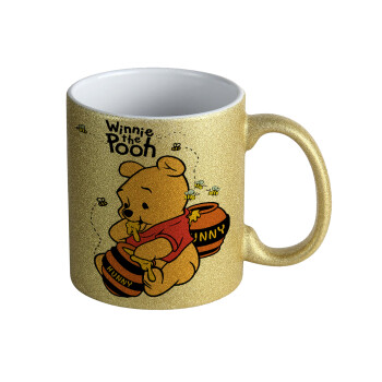 Winnie the Pooh, Κούπα Χρυσή Glitter που γυαλίζει, κεραμική, 330ml