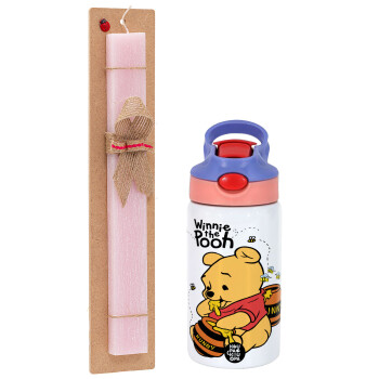 Winnie the Pooh, Πασχαλινό Σετ, Παιδικό παγούρι θερμό, ανοξείδωτο, με καλαμάκι ασφαλείας, ροζ/μωβ (350ml) & πασχαλινή λαμπάδα αρωματική πλακέ (30cm) (ΡΟΖ)