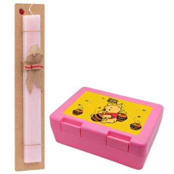 Winnie the Pooh, Easter Set, children's snack container PINK & scented flat Easter candle (30cm) (PINK)