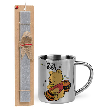 Winnie the Pooh, Easter Set, metallic thermal cup (300ml) & Easter aromatic flat candle (30cm) (GRAY)