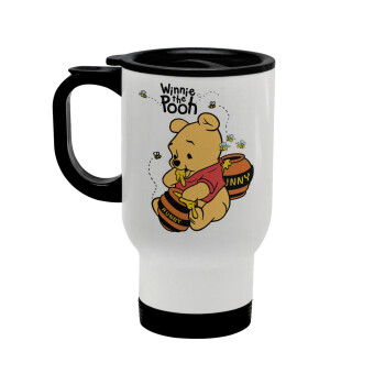 Winnie the Pooh, Stainless steel travel mug with lid, double wall white 450ml