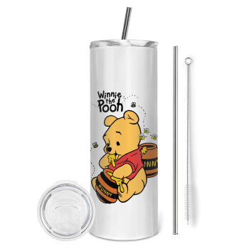 Winnie the Pooh, Eco friendly stainless steel tumbler 600ml, with metal straw & cleaning brush