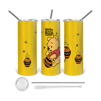 Winnie the Pooh, Tumbler stainless steel 600ml, with metal straw & cleaning brush