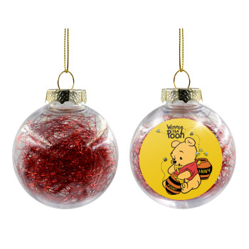 Winnie the Pooh, Transparent Christmas tree ball ornament with red filling 8cm