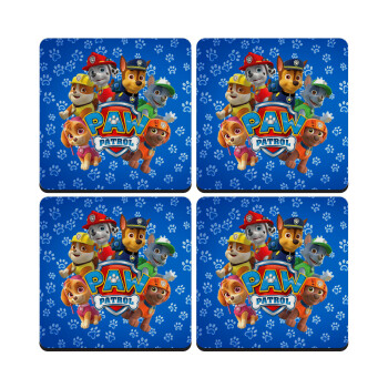 PAW patrol, ΣΕΤ 4 Σουβέρ ξύλινα τετράγωνα (9cm)