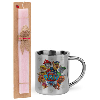 PAW patrol, Easter Set, metallic thermal cup (300ml) & aromatic flat Easter candle (30cm) (PINK)