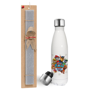 PAW patrol, Easter candle, metallic white thermos bottle (500ml) & aromatic flat candle (30cm) (GRAY)