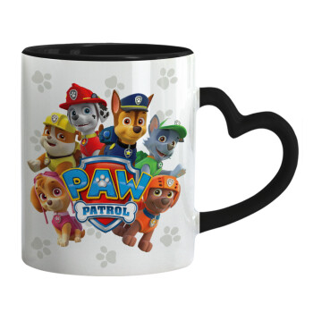 PAW patrol, τα κουτάβια, Κούπα καρδιά χερούλι μαύρη, κεραμική, 330ml