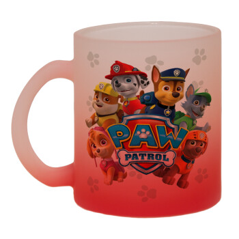 PAW patrol, τα κουτάβια, Κούπα γυάλινη δίχρωμη με βάση το κόκκινο ματ, 330ml