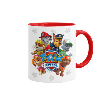 PAW patrol, τα κουτάβια, Κούπα χρωματιστή κόκκινη, κεραμική, 330ml