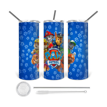 PAW patrol, τα κουτάβια, 360 Eco friendly ποτήρι θερμό (tumbler) από ανοξείδωτο ατσάλι 600ml, με μεταλλικό καλαμάκι & βούρτσα καθαρισμού