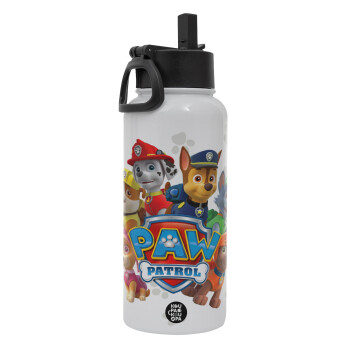 PAW patrol, Metal mug thermo White with Straw and Spout Lid (Stainless steel), double wall, 950ml