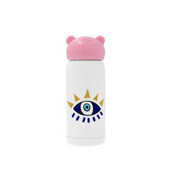 blue evil eye, Pink stainless steel thermal flask, 320ml