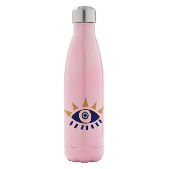 blue evil eye, Metal mug thermos Pink Iridiscent (Stainless steel), double wall, 500ml