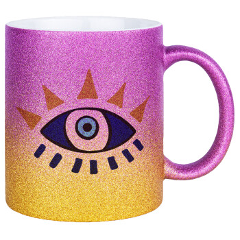 Μάτι, Κούπα Χρυσή/Ροζ Glitter, κεραμική, 330ml