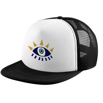 blue evil eye, Καπέλο Ενηλίκων Soft Trucker με Δίχτυ Black/White (POLYESTER, ΕΝΗΛΙΚΩΝ, UNISEX, ONE SIZE)