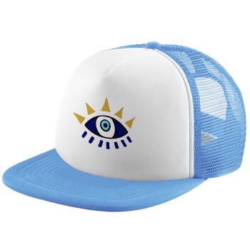 blue evil eye, Καπέλο παιδικό Soft Trucker με Δίχτυ ΓΑΛΑΖΙΟ/ΛΕΥΚΟ (POLYESTER, ΠΑΙΔΙΚΟ, ONE SIZE)