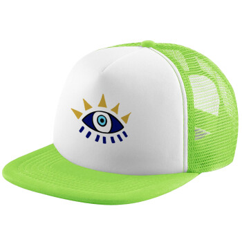 blue evil eye, Adult Soft Trucker Hat with Mesh GREEN/WHITE (POLYESTER, ADULT, ONE SIZE)