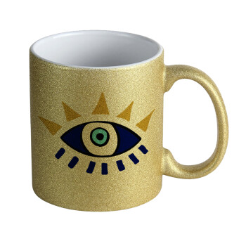 blue evil eye, Κούπα Χρυσή Glitter που γυαλίζει, κεραμική, 330ml