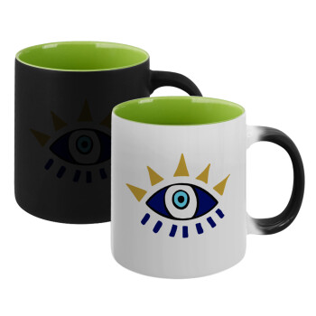 blue evil eye, Κούπα Μαγική εσωτερικό πράσινο, κεραμική 330ml που αλλάζει χρώμα με το ζεστό ρόφημα (1 τεμάχιο)