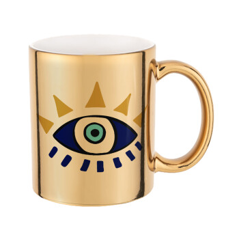 blue evil eye, Mug ceramic, gold mirror, 330ml
