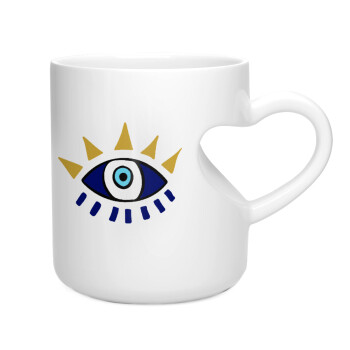 blue evil eye, Κούπα καρδιά λευκή, κεραμική, 330ml