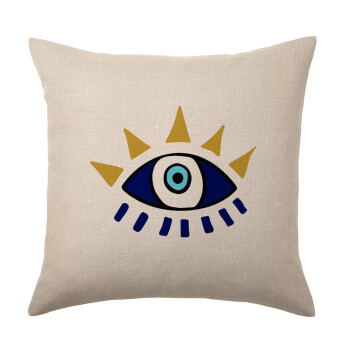 blue evil eye, Μαξιλάρι καναπέ ΛΙΝΟ 40x40cm περιέχεται το  γέμισμα