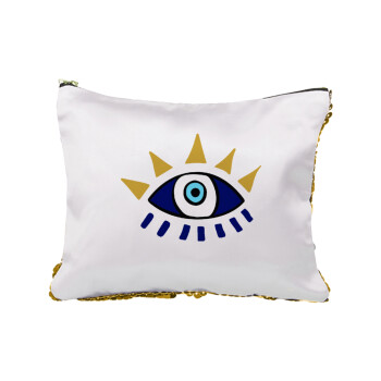 blue evil eye, Sequin Gold Pouch Cosmetic Bag