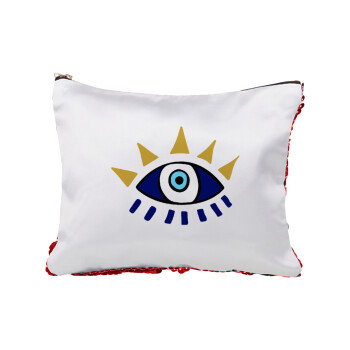 blue evil eye, Red sequin cosmetic bag