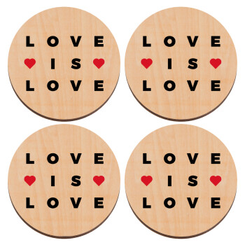 Love is Love, ΣΕΤ x4 Σουβέρ ξύλινα στρογγυλά plywood (9cm)
