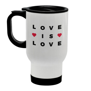 Love is Love, Stainless steel travel mug with lid, double wall white 450ml