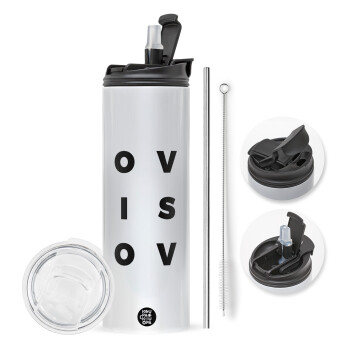 Love is Love, Travel Tumbler 2 Lids, with metal straw & cleaning brush (Stainless steel 304 Food grade, BPA free, 600ml)