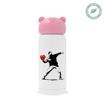 Banksy (The heart thrower), Pink stainless steel thermal flask, 320ml