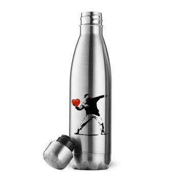 Banksy (The heart thrower), Μεταλλικό παγούρι θερμός Inox (Stainless steel), διπλού τοιχώματος, 500ml