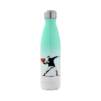 Banksy (The heart thrower), Metal mug thermos Green/White (Stainless steel), double wall, 500ml