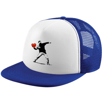 Banksy (The heart thrower), Καπέλο Ενηλίκων Soft Trucker με Δίχτυ Blue/White (POLYESTER, ΕΝΗΛΙΚΩΝ, UNISEX, ONE SIZE)