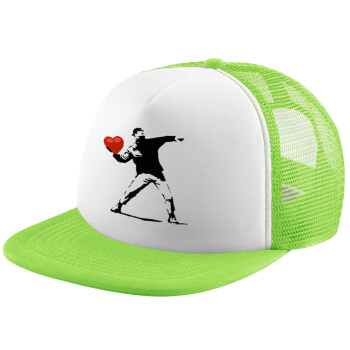 Banksy (The heart thrower), Καπέλο παιδικό Soft Trucker με Δίχτυ ΠΡΑΣΙΝΟ/ΛΕΥΚΟ (POLYESTER, ΠΑΙΔΙΚΟ, ONE SIZE)