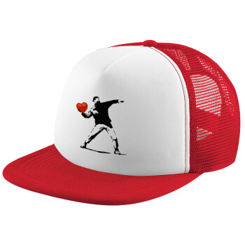 Banksy (The heart thrower), Καπέλο Ενηλίκων Soft Trucker με Δίχτυ Red/White (POLYESTER, ΕΝΗΛΙΚΩΝ, UNISEX, ONE SIZE)