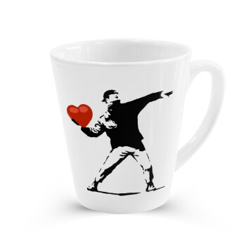 Banksy (The heart thrower), Κούπα κωνική Latte Λευκή, κεραμική, 300ml