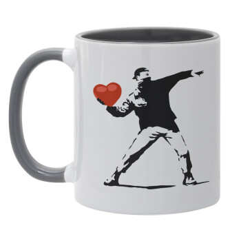 Banksy (The heart thrower), Mug colored grey, ceramic, 330ml