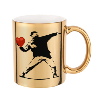 Banksy (The heart thrower), Mug ceramic, gold mirror, 330ml