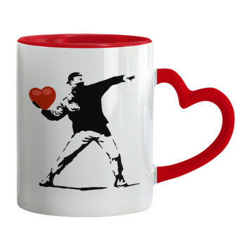 Banksy (The heart thrower), Mug heart red handle, ceramic, 330ml