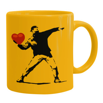 Banksy (The heart thrower), Ceramic coffee mug yellow, 330ml (1pcs)
