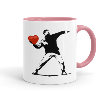 Banksy (The heart thrower), Κούπα χρωματιστή ροζ, κεραμική, 330ml