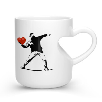 Banksy (The heart thrower), Κούπα καρδιά λευκή, κεραμική, 330ml
