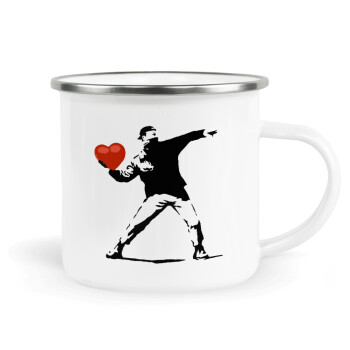 Banksy (The heart thrower), Metallic enamel cup white 360ml