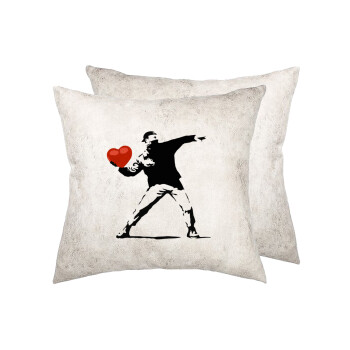 Banksy (The heart thrower), Μαξιλάρι καναπέ Δερματίνη Γκρι 40x40cm με γέμισμα