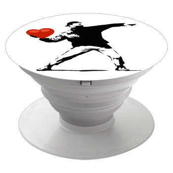 Banksy (The heart thrower), Phone Holders Stand  White Hand-held Mobile Phone Holder