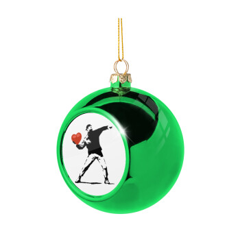 Banksy (The heart thrower), Green Christmas tree ornament ball 8cm